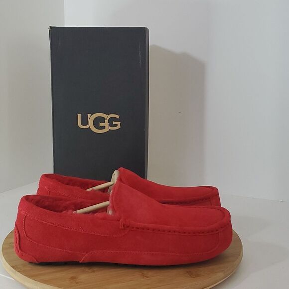 UGG Ascot Slipper Red Suede Wool Comfort Loafer Men's US 9 NIB - Picture 1 of 13